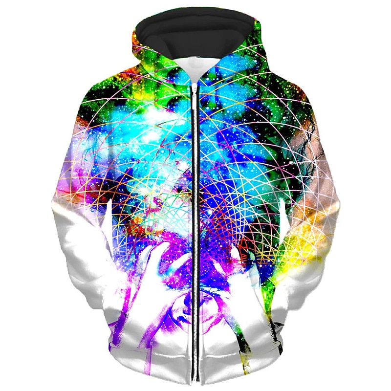 Men's Galaxy Graphic Prints Hoodie Hoodies Sweatshirt Streetwear Basic Long Sleeve Hooded Sports & Outdoor Daily Sports Rainbow Zipper Print Spring &  Fall Designer