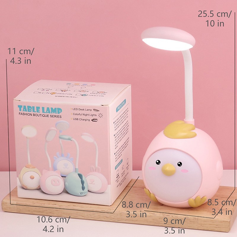 Cute LED Table Lamp Mini Fashion Cartoon Chick Eye Protection Learning Cute Girl Heart Student Dormitory Bedroom USB Rechargeable Reading Table Lamp Night Light Children's Gift4