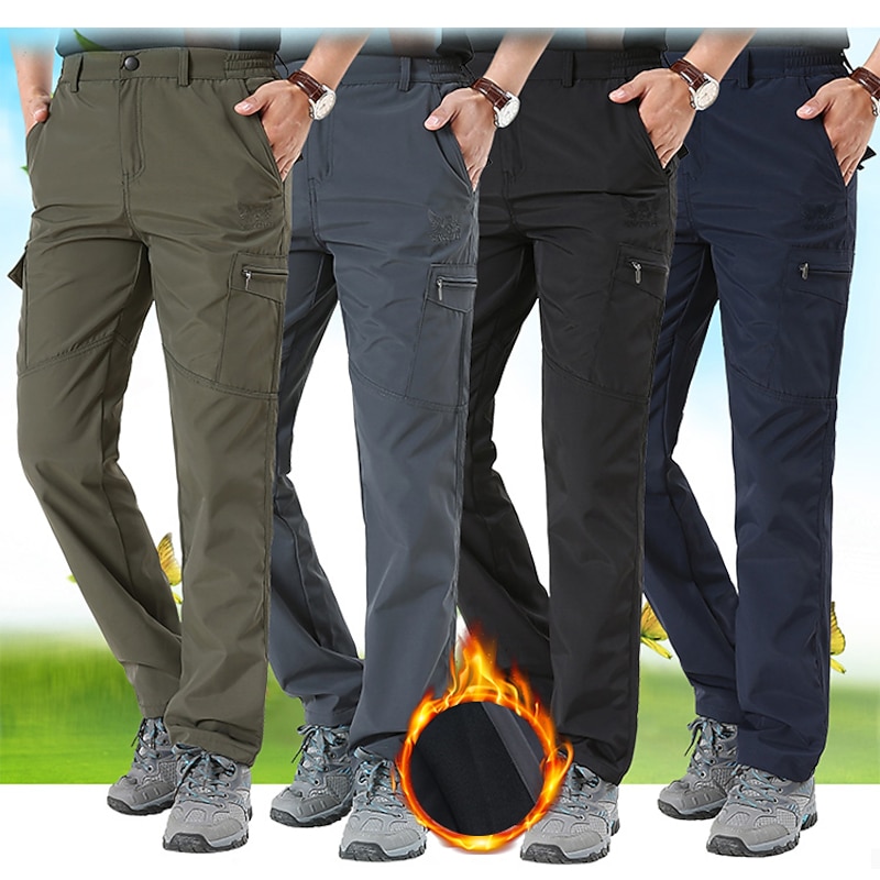 Men's Hiking Pants Trousers Fleece Lined Pants Softshell Pants Military Winter Outdoor Thermal Warm Windproof Multi Pockets Sweat wicking Pants / Trousers Bottoms Elastic Waist Zipper Pocket Black
