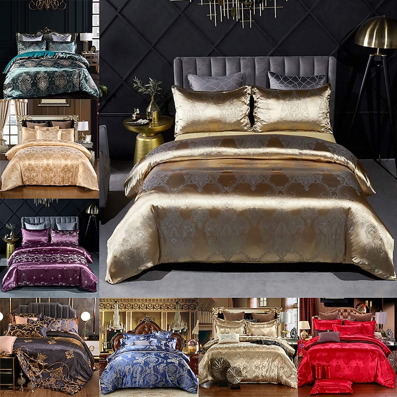 Satin Silk Duvet Cover Bedding Sets Comforter Cover with 1 Duvet Cover or Coverlet，1Sheet，2 Pillowcases for Double/Queen/King(1 Pillowcase for Twin/Single)2