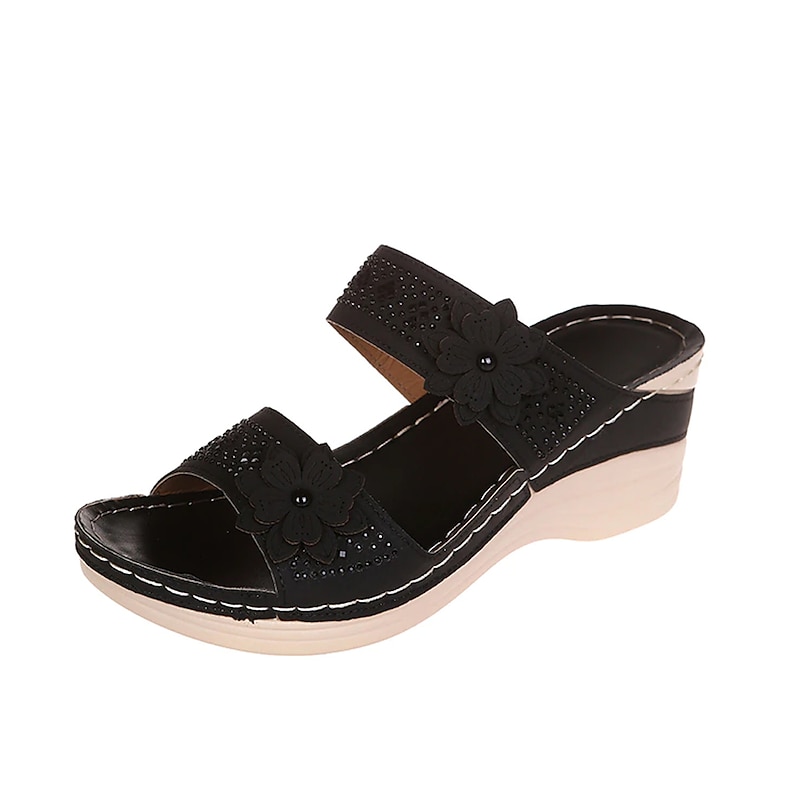 Women's Floral Embellished Wedge Sandals with Comfortable Arch Support - Perfect for Casual Summer Outings2