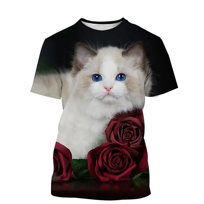 Men's Unisex Animal Cat Graphic Prints T Shirt Short Sleeve T shirt 3D Print Crew Neck Shirt Sports Designer Casual Outdoor Street Daily Black-White Black+Black Black Summer Clothing Apparel S M L XL2