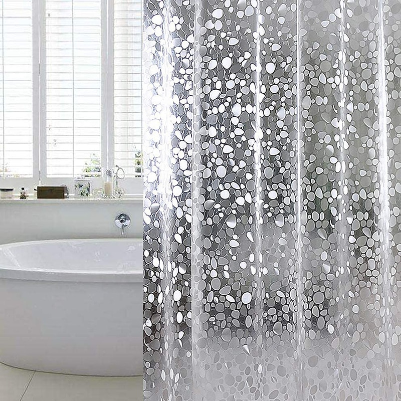Bathroom Shower Curtain Pvc Waterproof 180cm*180cm(70"*70") Clear Cobblestone Transparent Heavy Duty with 12 Grommets Plastic Hooks Bathroom2