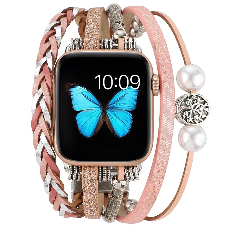 Jewelry Bracelet Compatible with Apple Watch band 38mm 40mm 41mm 42mm 44mm 45mm 49mm Luxury PU Leather Strap Replacement Wristband for iwatch Series Ultra 8 7 6 5 4 3 2 1 SE3