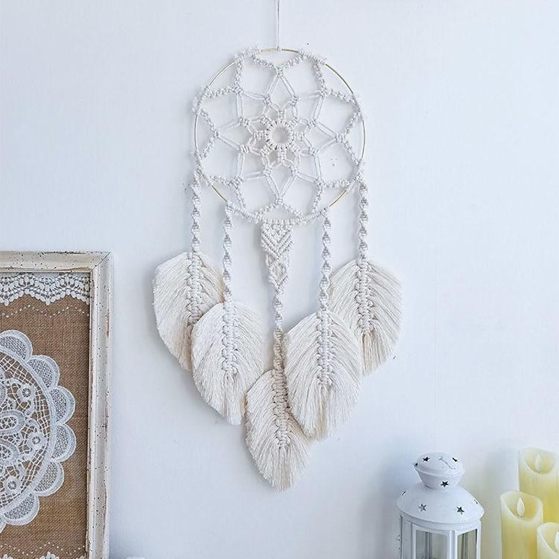 hand-woven dream catcher tapestry cotton rope diy material bag bedroom bedside wall hanging feather homestay soft decoration4