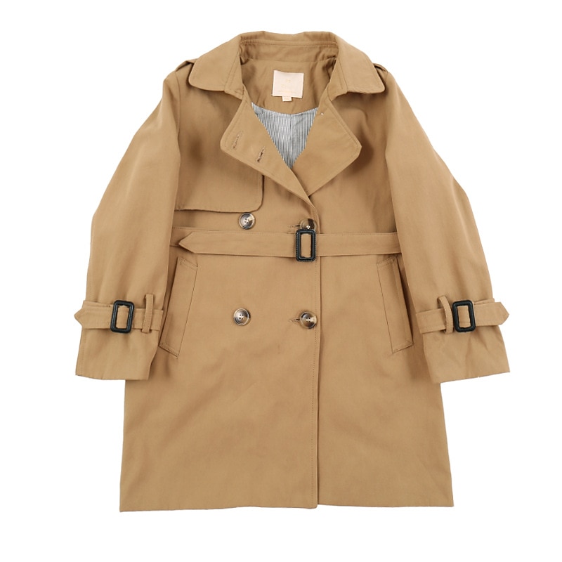 Kids Girls' Trench Coat Outerwear Plain Long Sleeve Coat Street Cotton Cool Khaki Winter Fall 4-13 Years2