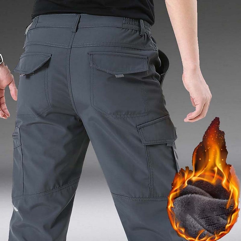 Men's Hiking Pants Trousers Fleece Lined Pants Softshell Pants Military Winter Outdoor Thermal Warm Windproof Multi Pockets Sweat wicking Pants / Trousers Bottoms Elastic Waist Zipper Pocket Black3