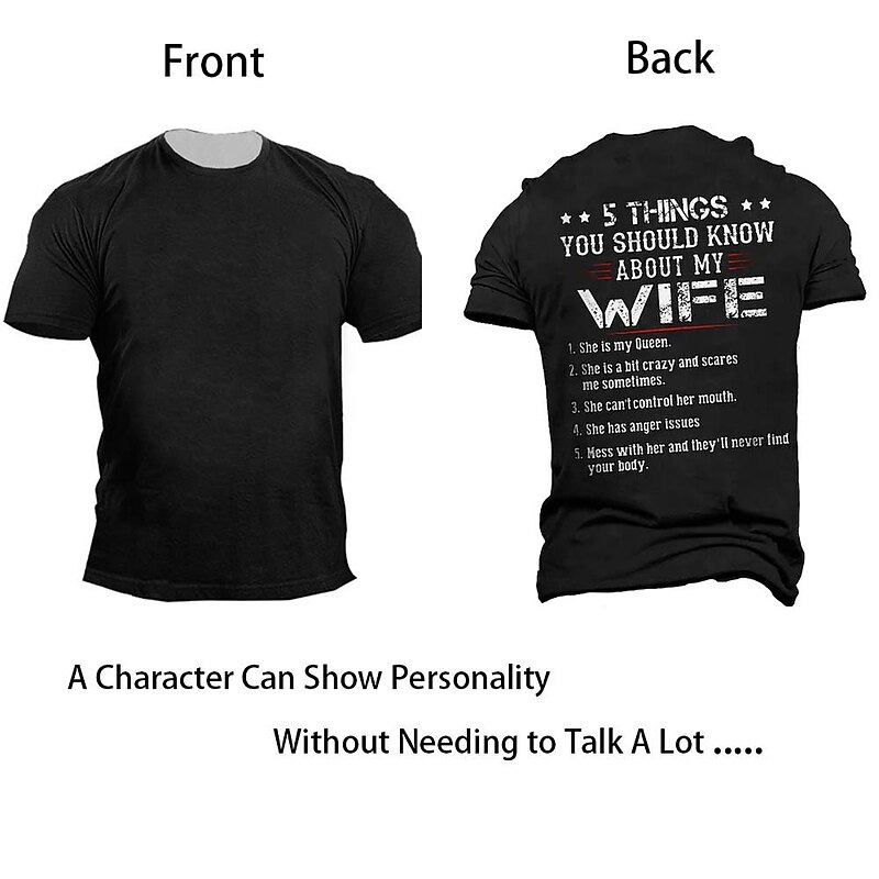 Men's Funny "5 Things You Should Know About My Wife" Graphic T-Shirt - Husband Relationship Humor4