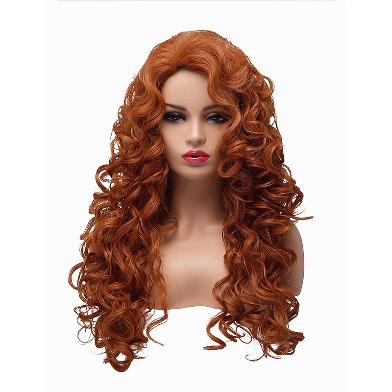 Long Fox Red Hair Curly Wavy Full Head  Wigs for Women Cosplay  Party Hairpiece Halloween Wigs