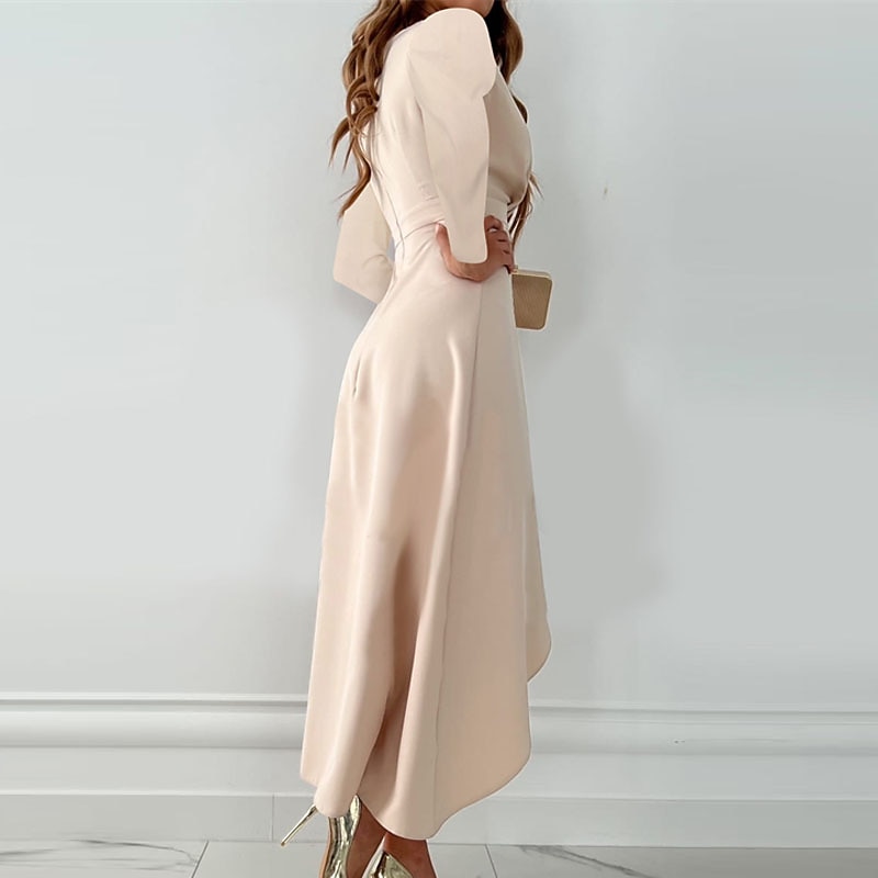 Women's Work Dress Midi Dress Black Red Fuchsia Long Sleeve Pure Color Ruffle Summer Spring Fall V Neck Stylish Summer Dress Daily Vacation 2023 S M L XL XXL2