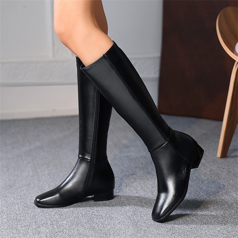 Women's Black Knee-High Faux Leather Riding Boots – Elegant Equestrian Style for Casual and Formal Wear