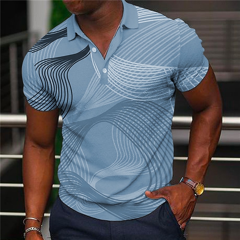 Men's Geometric Polo Shirts Golf Shirt Short Sleeve Polo Shirts Collared Shirts Business Casual Vacation Wear Formal Wear Festival Wear 3D Print Buttons Blue Brown Green3