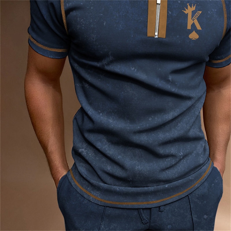Men's Polo Shirt Quarter Zip Polo Street Daily Turndown Quarter Zip Short Sleeve Fashion Casual Letter Zipper Quarter Zip Summer Regular Fit Navy Blue Army Green Dark Gray Polo Shirt4