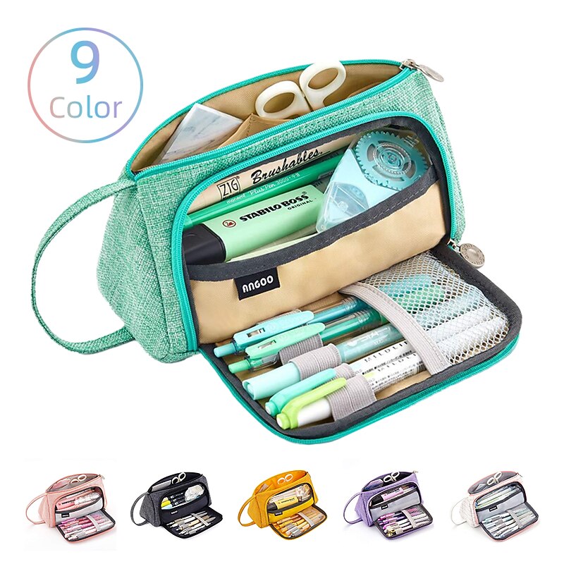 Pencil Case Pen Pouch Marker Bag Wear-Resistant Multifunction With Zipper Canvas for School Office Student