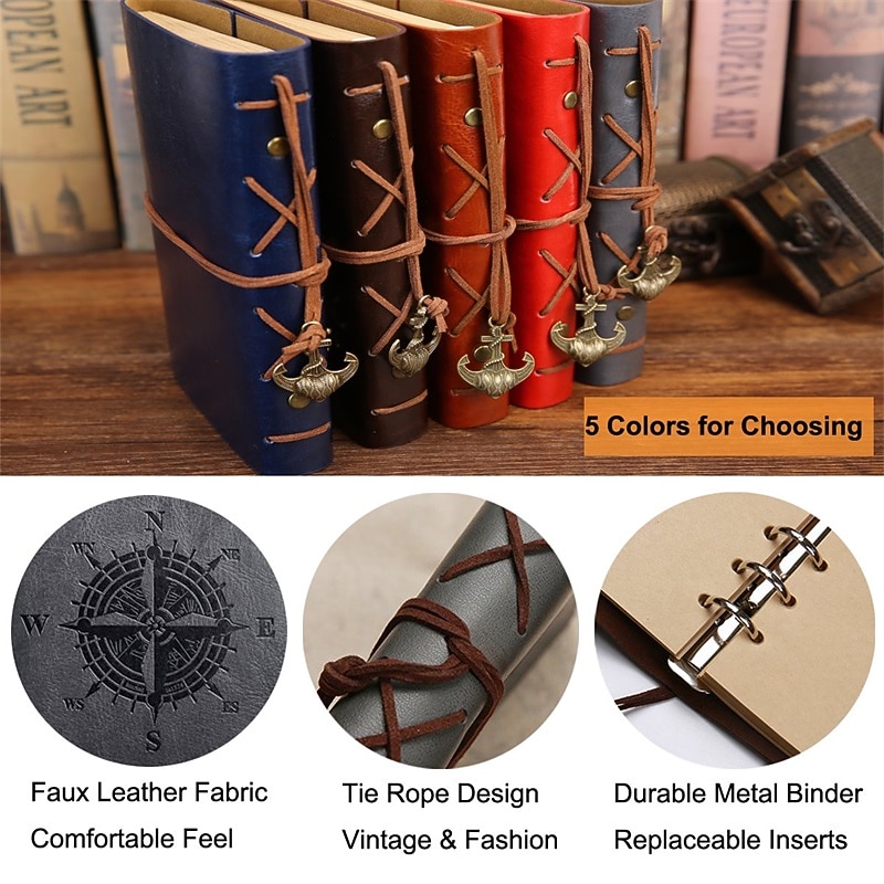 Travel Journal Notebooks Vintage PU Leather Note Book Quality Paper No Lines Thick and Smooth to Write in A6 Refillable Notebook 7 by 5 Inches 80 Sheets, Back to School Gift2