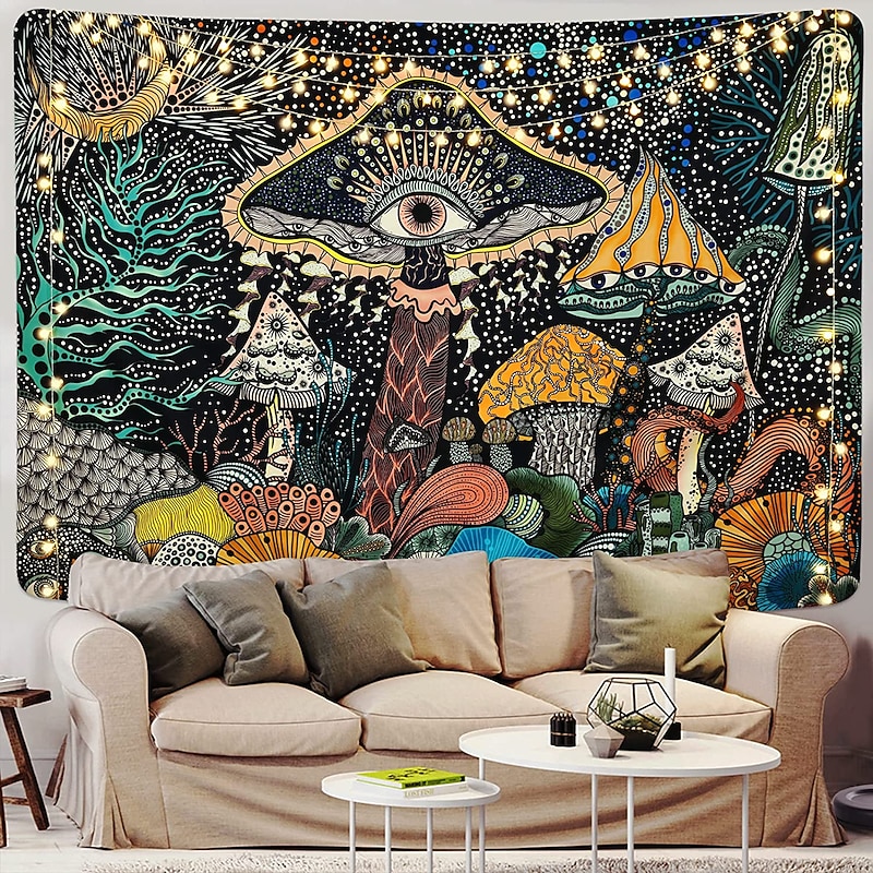 Mushroom Tapestry Burning Sun Tapestries Hippie Eyes Tapestry Mandala Vines Tapestry Moon Phase Tapestry Wall Hanging For Room4