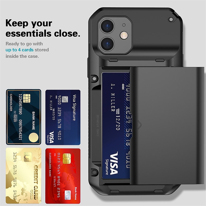 Phone Case For iPhone 15 14 Pro Max Plus 13 12 11 Pro Max Back Cover Wallet Case Card Slot Shockproof Solid Color TPU PC2