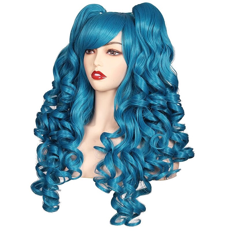 Long Curly Cosplay Wig with 2 Ponytails Wig Halloween Wigs2