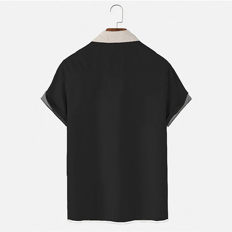 Men's Shirt Summer Shirt Cuban Collar Shirt Bowling Shirt Button Up Shirt Camp Collar Shirt Khaki Short Sleeve Color Block Graphic Prints Turndown Hot Stamping Vacation Sports Print Clothing Apparel2