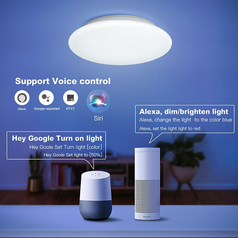 Smart LED Ceiling Lamp 12In 28W Front Warm White Light and Back RGB Color Changing Embedded Bedroom Lamp App and Voice Control Timing Compatible with Alexa Google Home AC100-240V3
