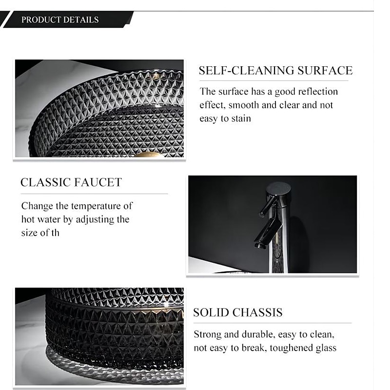 Bathroom Vessel Sink with Chrome Faucet,Wash Basin Glass Countertop Cylinder Wash Basin Hand Washbasin Worktop Installation Glass Basin Set with Chrome Brass Tap3