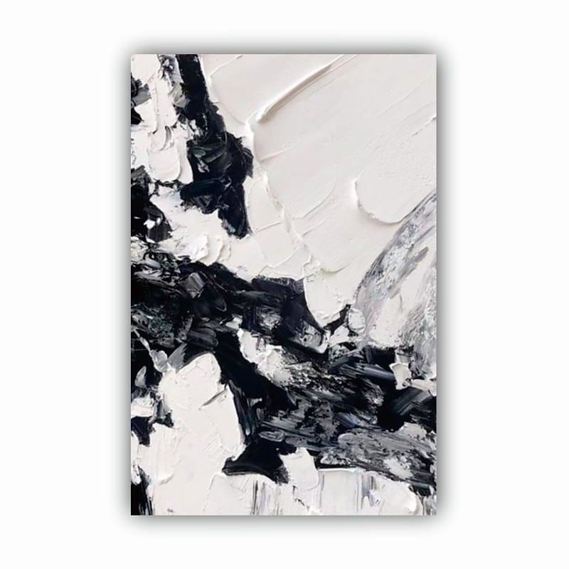 Handmade Hand Painted Oil Painting Thick Texture  Wall Art Modern Abstract Black White Painting Home Decoration Decor Rolled Canvas No Frame Unstretched2