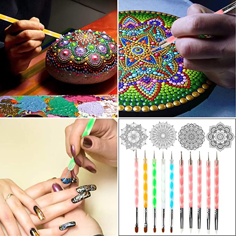 58PCS Mandala Dotting Tools Set with a Blue Zipper Waterproof Storage Bag for Painting Rocks2