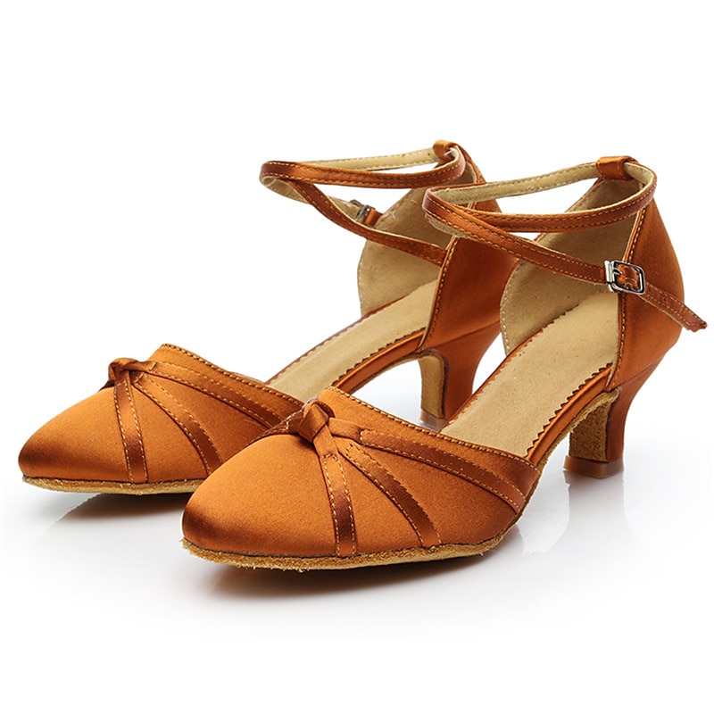 Women's Ballroom Dance Shoes Modern Shoes Indoor Professional ChaCha Heel Cuban Heel Buckle Adults' Fuchsia Brown4