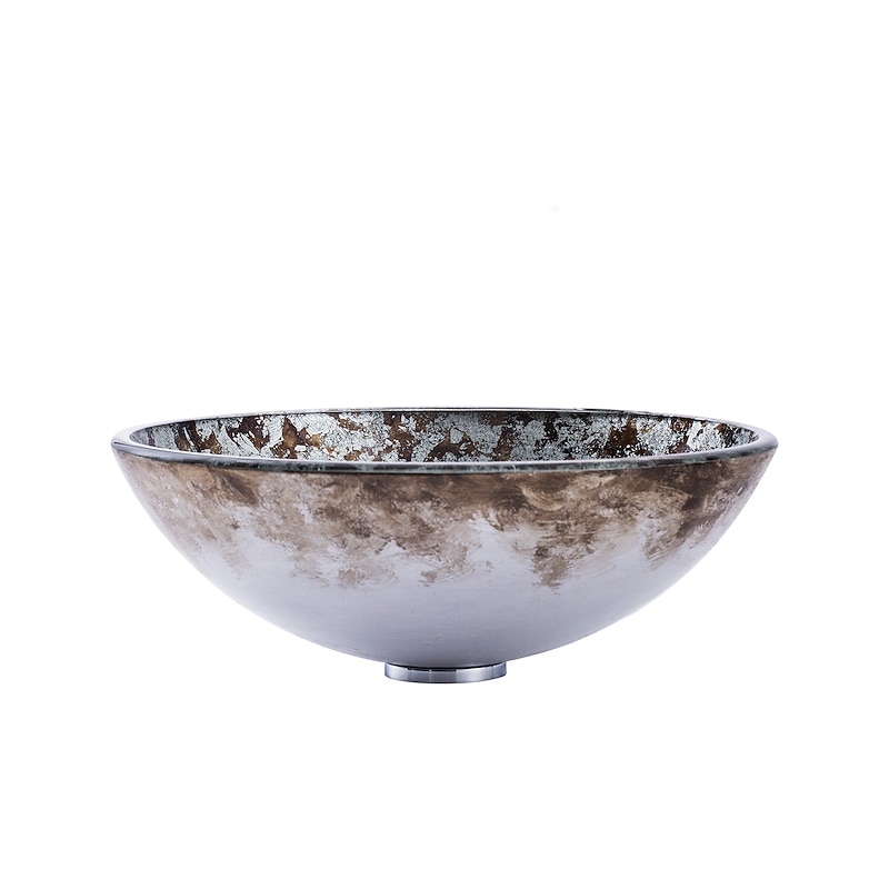 Round Bathroom Sink Set 16.5" X 5.7", Artistic Vanity Sink Bowl Golden Pattern Tempered Glass Finish Art Basin Above Counter Sink Brass Vessel Sink2