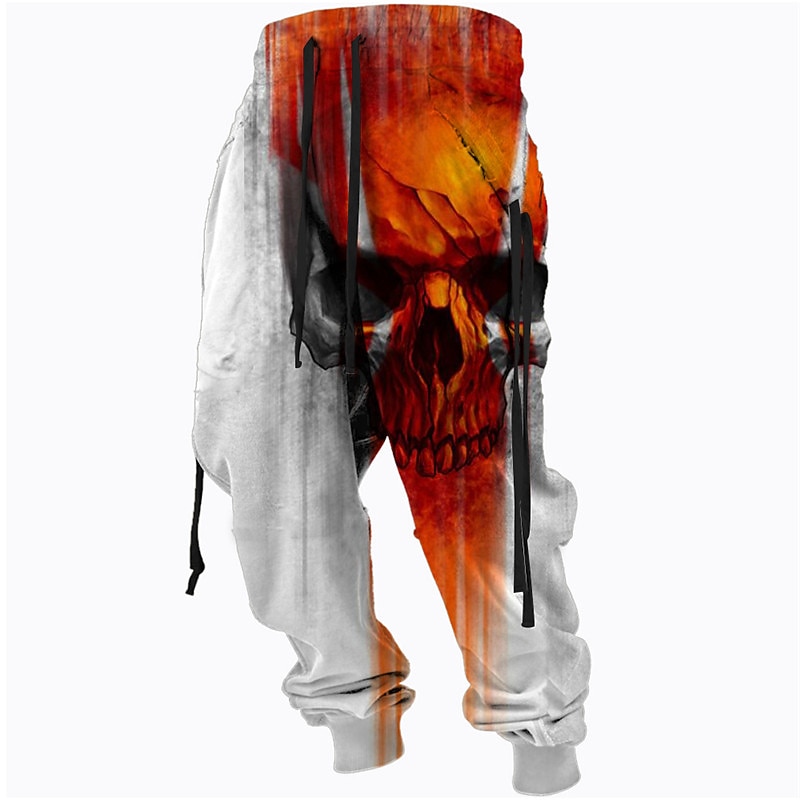 Men's Sweatpants Joggers Trousers Drawstring Side Pockets Elastic Waist Skull Graphic Prints Comfort Breathable Sports Outdoor Casual Daily Cotton Blend Terry Streetwear Designer Blue Purple