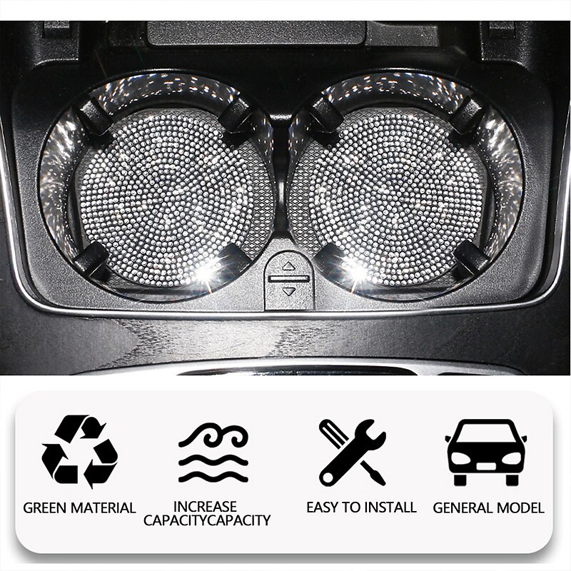 2pcs Bling Car Cup Holder Coaster 2.75 inch Anti-Slip Shockproof Universal Fashion Vehicle Car Coasters Insert Bling Rhinestone Auto Automotive Interior Accessories for Women2