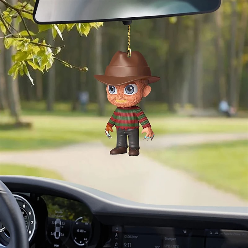 Halloween DIY Horror Movie Ornament Acrylic Rearview Mirror Hanging Charm Dangling Pendant for Car Decoration2