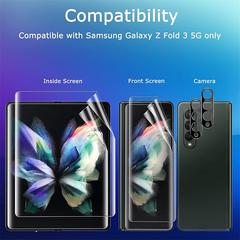 [6 Pack] Screen Protector + Camera Lens Protector Front and Back Screen Protector For Samsung Galaxy Z Fold 7 Z Fold 6 Z Fold 5 Z Fold 4 Z Fold 3 Tempered Glass TPU Hydrogel 9H Hardness2