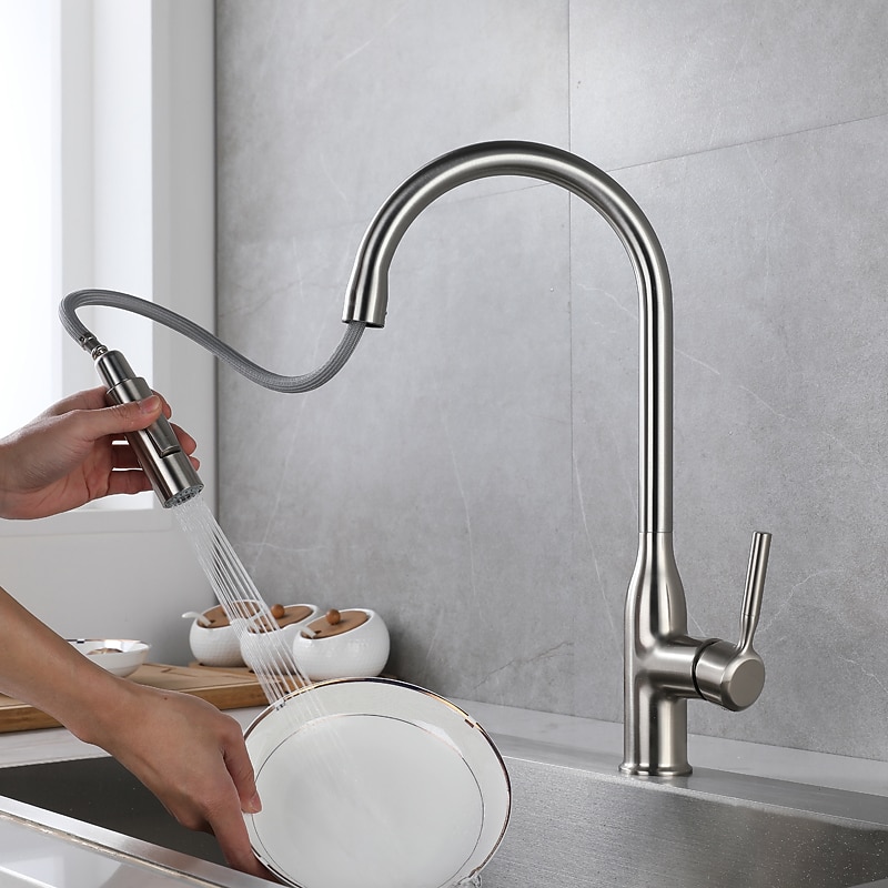 Kitchen faucet - Single Handle One Hole Nickel Brushed / Electroplated / Painted Finishes Pull-out / Pull-down / Standard Spout / Tall / High Arc Centerset Modern Contemporary Kitchen Taps3