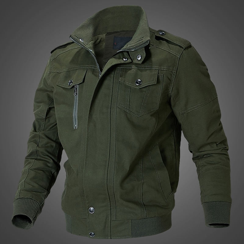 Men's Lightweight Jacket Summer Jacket Casual Jacket Work Jacket Street Holiday Windproof Warm Pocket Fall Winter Pure Color Streetwear Chic & Modern Turndown Regular Regular Fit Black Army Green3