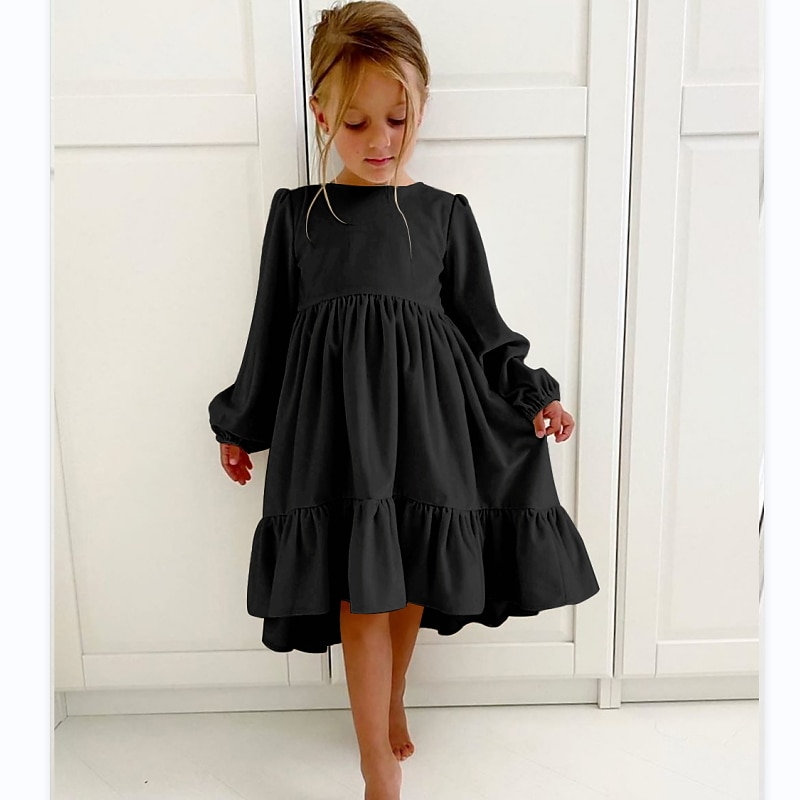 Kids Girls' Dress Solid Colored Long Sleeve Vacation Daily Princess Sweet Velvet Asymmetrical A Line Dress Fall Winter 2-8 Years Pink Red Royal Blue4