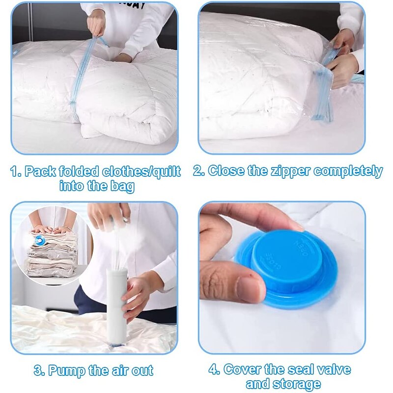 5 Pack Travel Vacuum Bags with Pump Seal Bags for Clothes Blankets Storage Bag With Valve Transparent Border Folding Compressed Organizer Travel Space Saving Seal Packet4