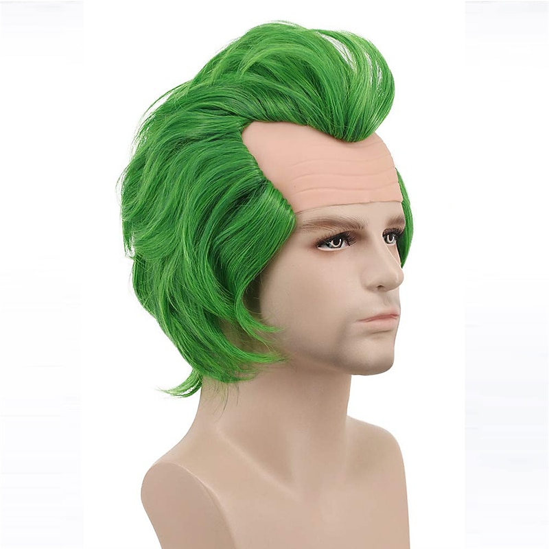 Men Women Short Straight Green Joker Wig Bald Head Carnival Cosplay Costume Anime Wig St.Patrick's Day Wigs3