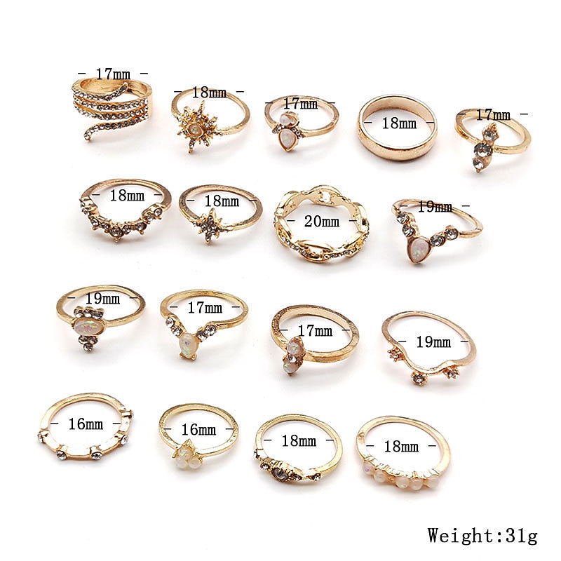 17pcs Ring For Women's Work Gift Daily Alloy Geometrical Graduation Joy2