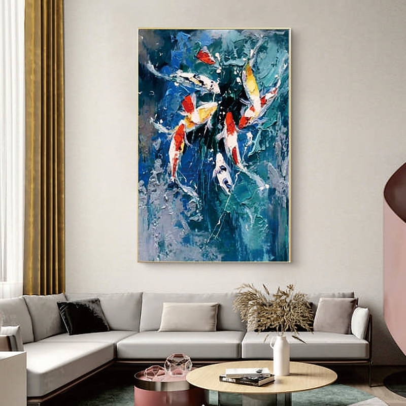 Handmade Hand Painted Oil Painting Wall Art Modern Abstract Koi Landscape Painting Home Decoration Decor Rolled Canvas No Frame Unstretched4