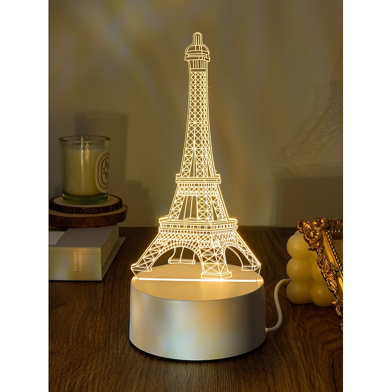 Eiffel Tower 3D LED Optical Illusion Acrylic Night Light with USB Powered Bedroom Decoration Table Lamp Birthday Fashion Style Gift for Child Baby Kids4