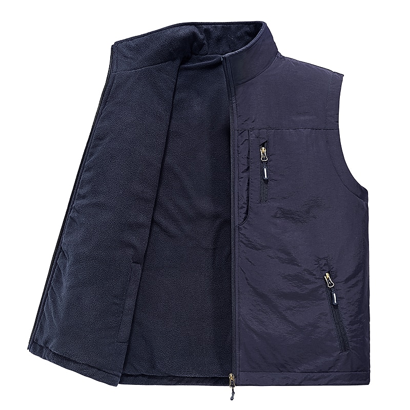 Men's Fleece Vest Vest Gilet Daily Outdoor clothing Sporty Casual Daily Winter Print Polyester Windproof Warm Number Zipper Stand Collar Regular Fit Black Army Green Blue Khaki Vest4