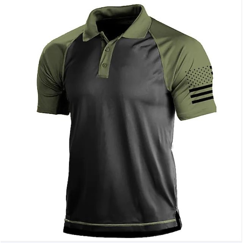 Men's Polo Shirts Golf Shirt Turndown Fashion Casual Comfortable Short Sleeve Black Yellow Blue Green Dark Gray Color Block 3D Print Turndown Vacation Street 3D Button-Down Clothing Clothes Polyester4