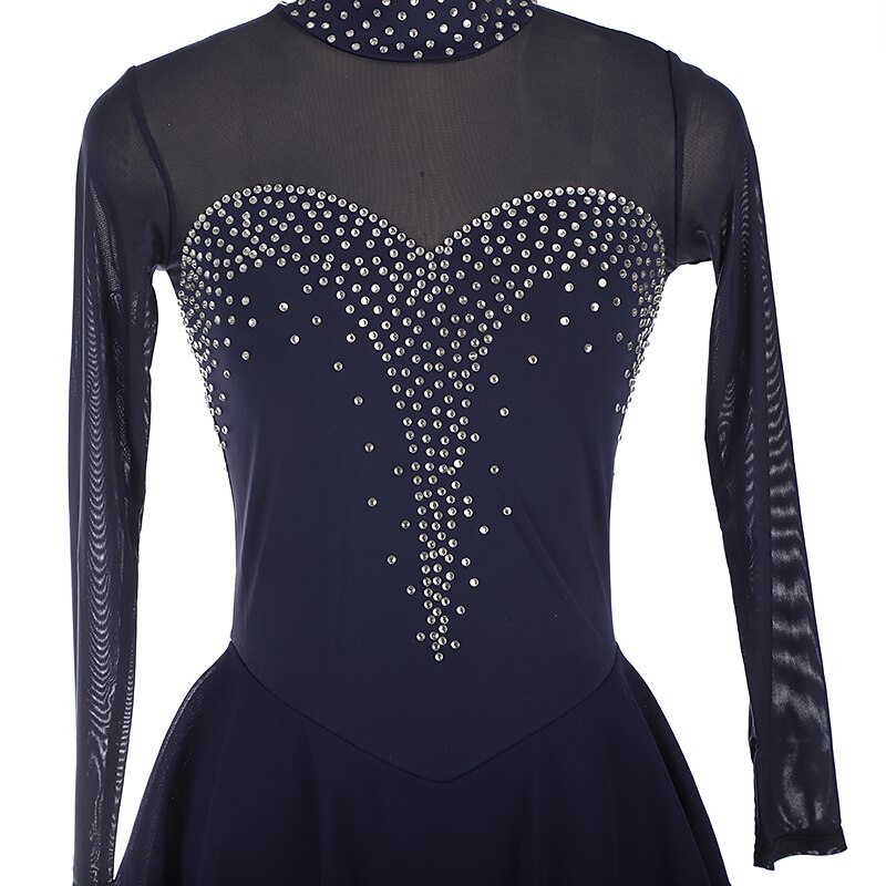 Figure Skating Dress Women's Girls' Ice Skating Dress Black Purple Yellow Open Back Spandex High Elasticity Training Competition Skating Wear Handmade Crystal / Rhinestone Long Sleeve Ice Skating4