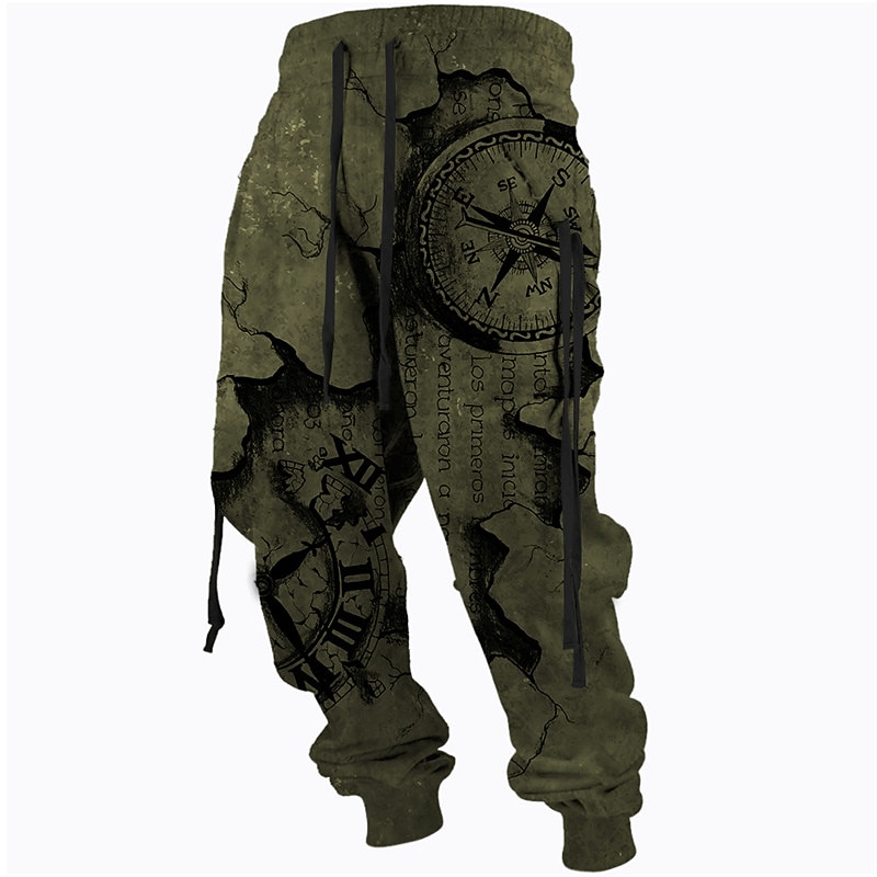 Men's Sweatpants Joggers Trousers Drawstring Side Pockets Elastic Waist Graphic Prints Comfort Breathable Sports Outdoor Casual Daily Cotton Blend Terry Streetwear Designer ArmyGreen Blue3