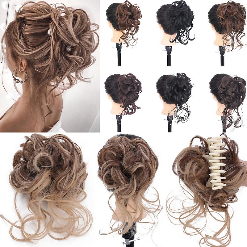 foreign trade chemical fiber synthetic lazy catch clip hair ring flower bud ball head girl natural fluffy long beard fashion wig