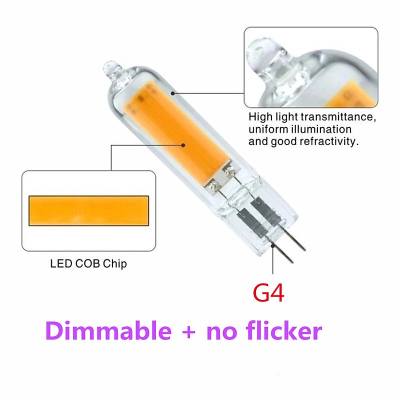 10pcs Dimmable No Flicker Glass LED G4 COB Bulb 2W AC/DC12V 3W 5W Lamp Crystal LED Light Bulb Lampada Replace Halogen Lamps2