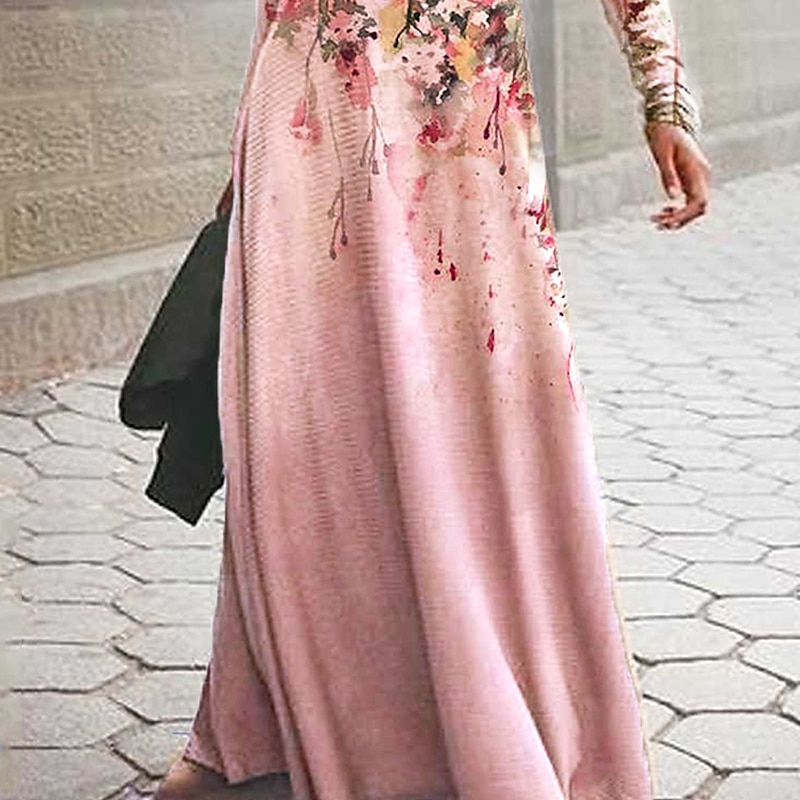 Women's Maxi Dress Casual Dress Swing Dress Floral Dress Long Dress Pink Long Sleeve Floral Print Summer Spring Crew Neck Fashion Summer Dress Daily Date2