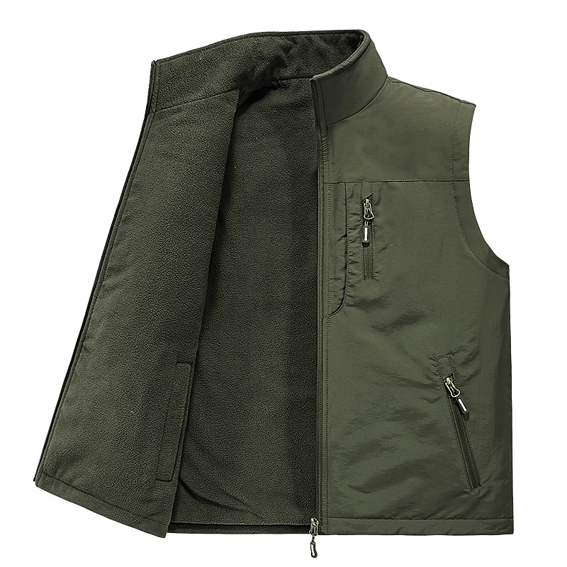 Men's Fleece Vest Vest Gilet Daily Outdoor clothing Sporty Casual Daily Winter Print Polyester Windproof Warm Number Zipper Stand Collar Regular Fit Black Army Green Blue Khaki Vest3