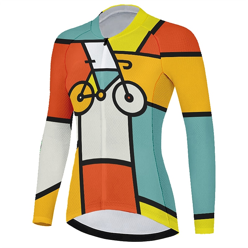 Women's Cycling Jersey Geometric Geometry Funny Long Sleeve Bike Jersey Top with 3 Rear Pockets Mountain Bike MTB Road Bike Cycling Quick Dry Reflective Strips Back Pocket Moisture Wicking Sports3